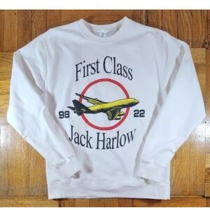 Jack Harlow Pullover Sweatshirt Men Sz M White First Class Airplane Long Sleeve